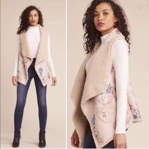 BB Dakota Sherpa Floral Faux Suede Vest Size Small